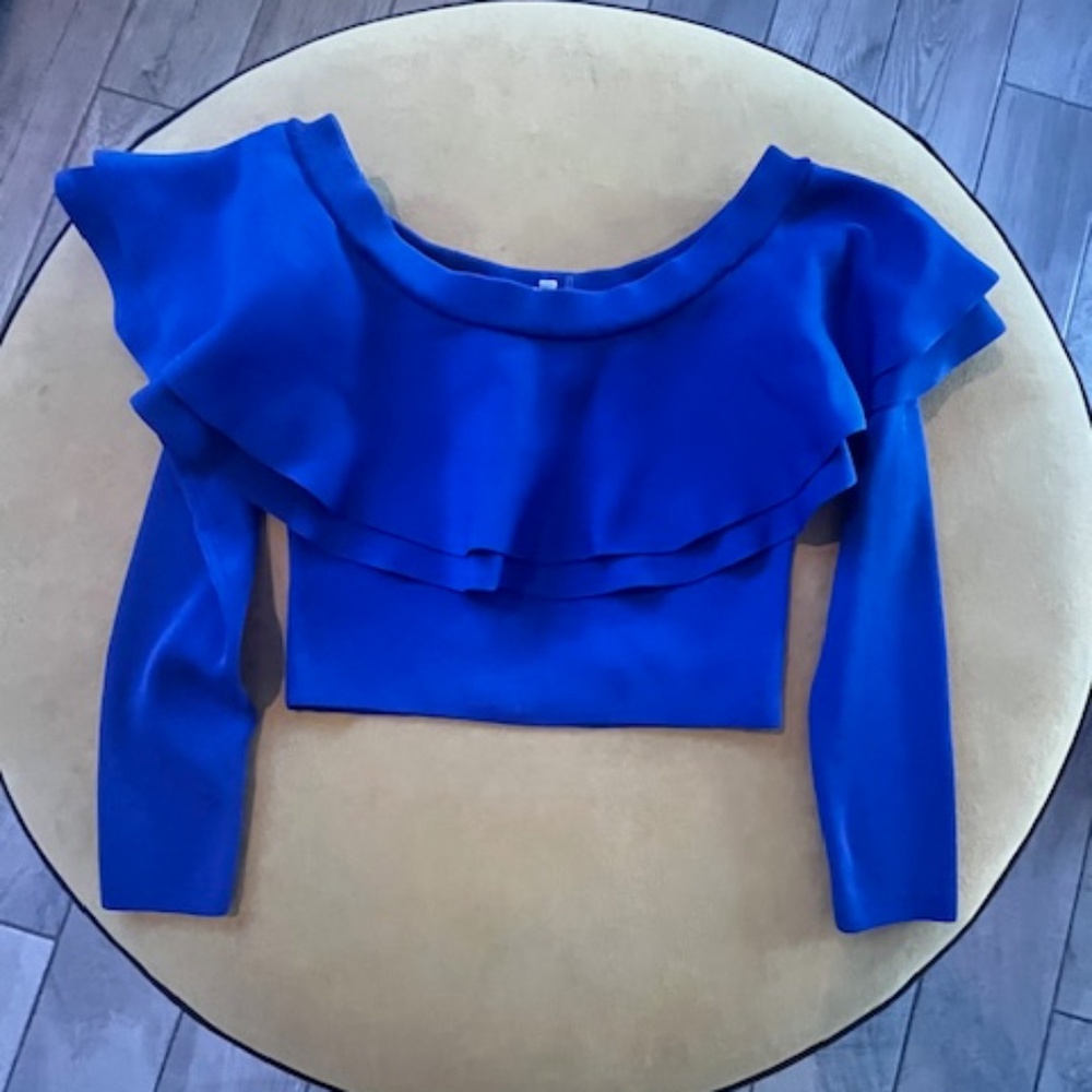 Endless Rose Blue Off The Shoulder Long Sleeve Bodycon Knit Top Sz M Edgy Party - Picture 2 of 10